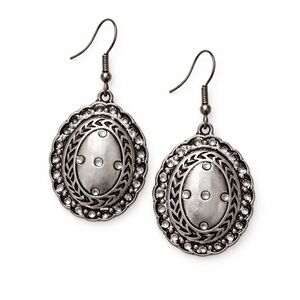 Antiqued Silver Oval Dangle Earrings – Boho Western